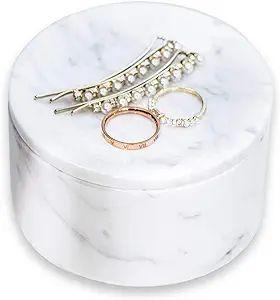 JIMEI Marble Jewelry Box Organizer One-Tier Resin Storage Container with Removable Lid for Ring N... | Amazon (US)