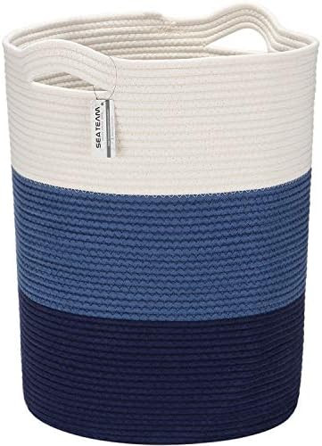 Sea Team Large Size Cotton Rope Woven Storage Basket with Handles, Laundry Hamper, Fabric Bucket,... | Amazon (US)