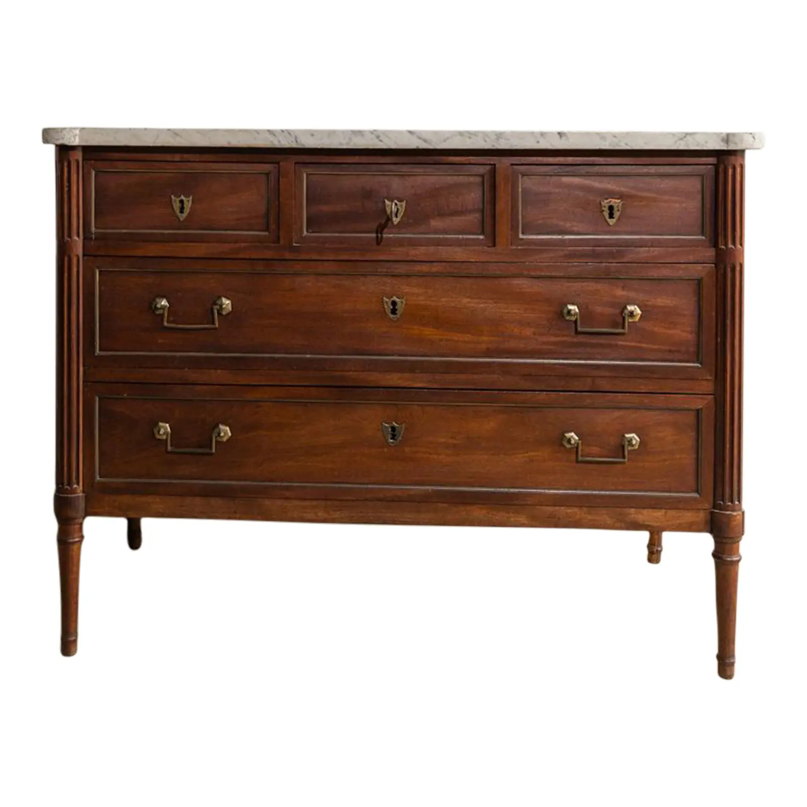 19th Century Louis XVI Walnut Chest of Drawers With Marble Top | Chairish