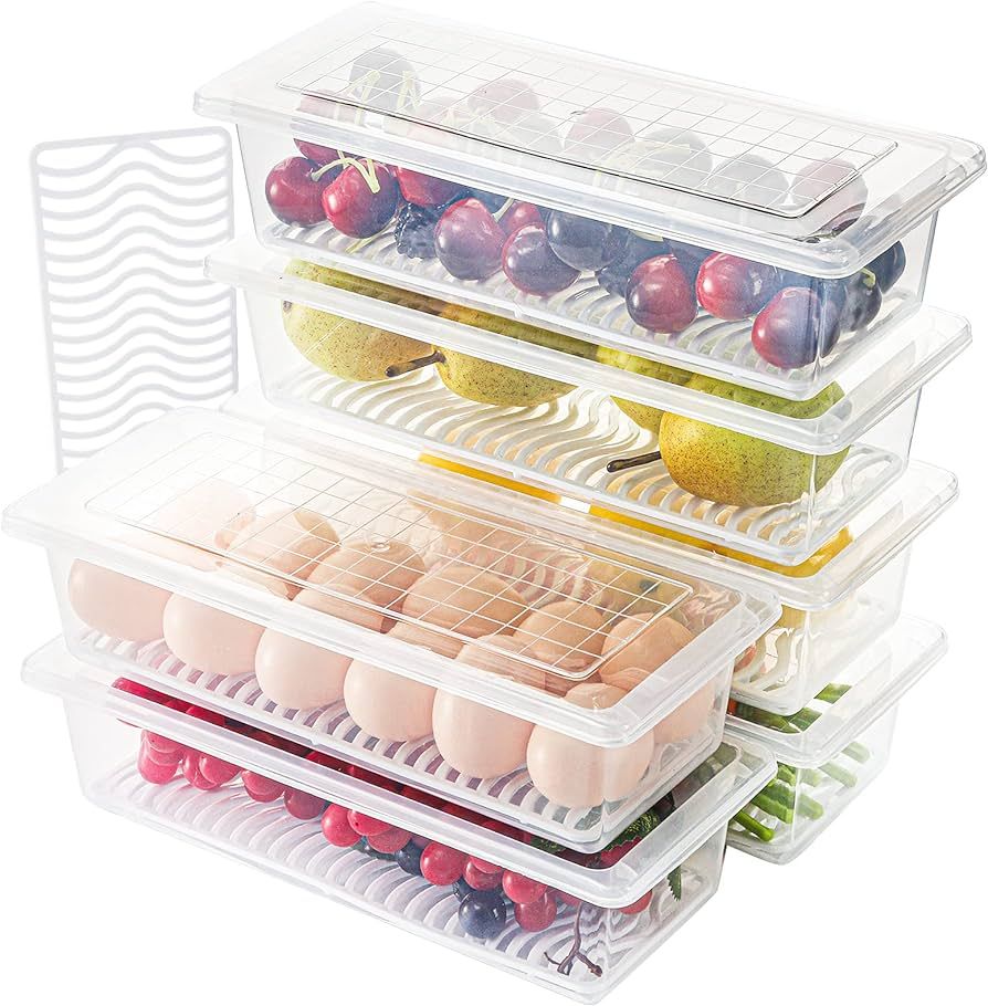 SOUJOY 6 Pack Produce Saver Container, 1.5L Food Storage Containers for Fridge with Lid, Stackabl... | Amazon (US)