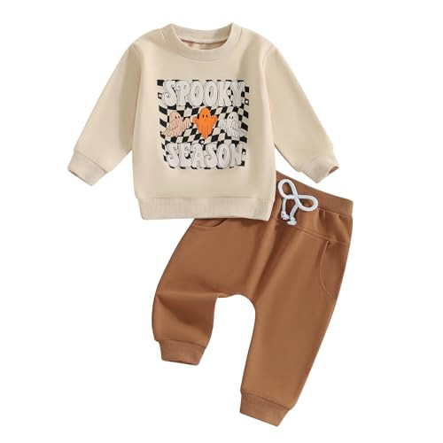 Toddler Baby Boys Halloween Outfit Ghost Letters Print Sweatshirt and Solid Jogger Pants Set Fall Clothes (Beige Spooky Season, 12-18 Months) | Amazon (US)