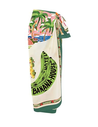 Fhniepan Women's Beach Swimwear Printed Long Sarong Coverups Bathing Suit Pareo Large Pashmina Wrap Skirt(Green,One Size) | Amazon (US)