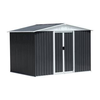 Outdoor Garden 8 x 6 ft. Metal Storage Shed Bike Shed with Dark Gray Roof and Sliding Door | The Home Depot