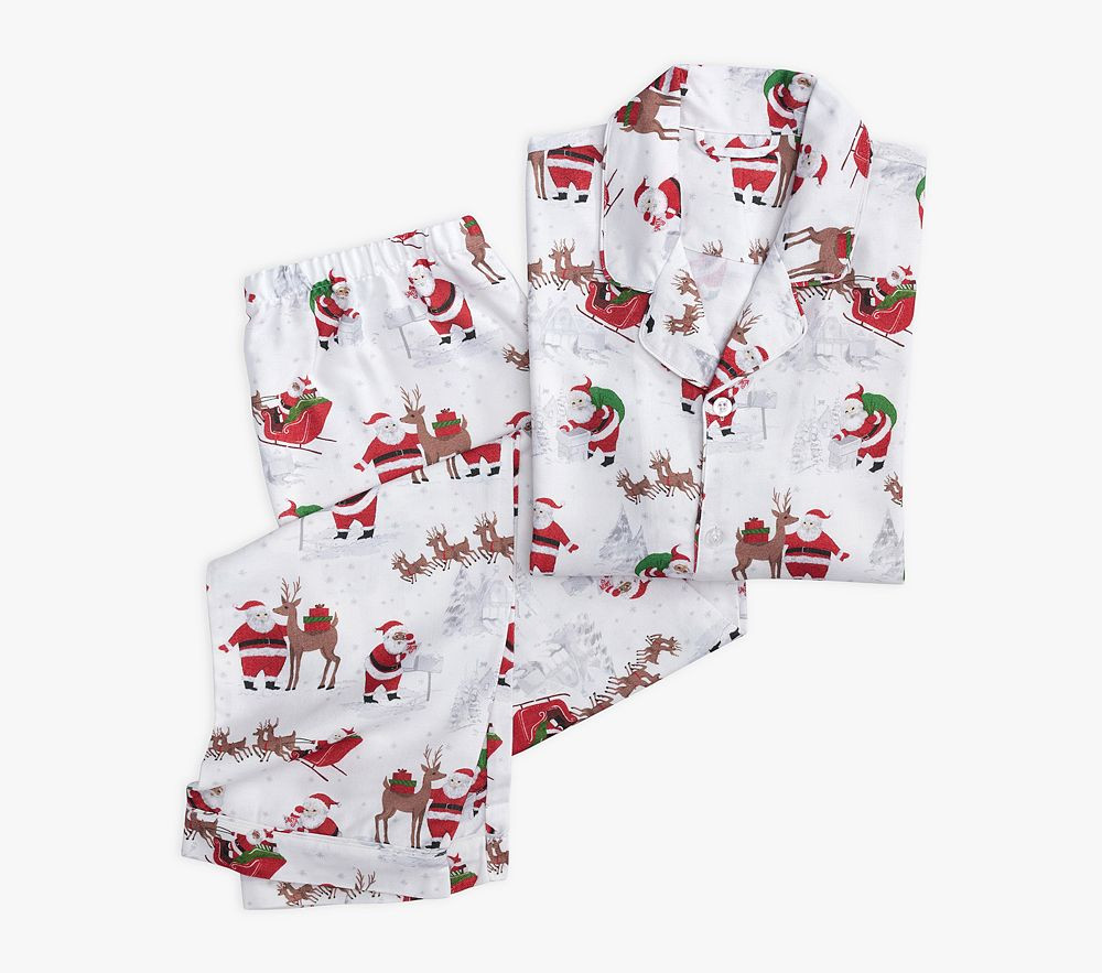 Heritage Santa Adult Flannel Pajama , Small , White/black Santa | Pottery Barn Kids