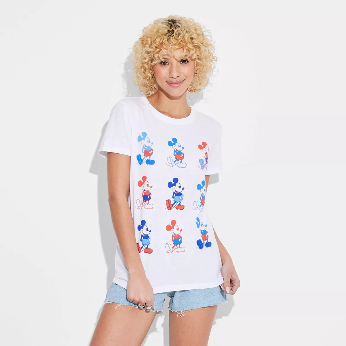 Women's Mickey Grid Americana Short Sleeve Graphic T-Shirt - White | Target