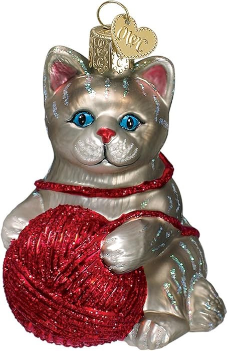 Old World Christmas Ornaments Grey/Red Playful Kitten Glass Blown Ornaments for Christmas Tree | Amazon (US)