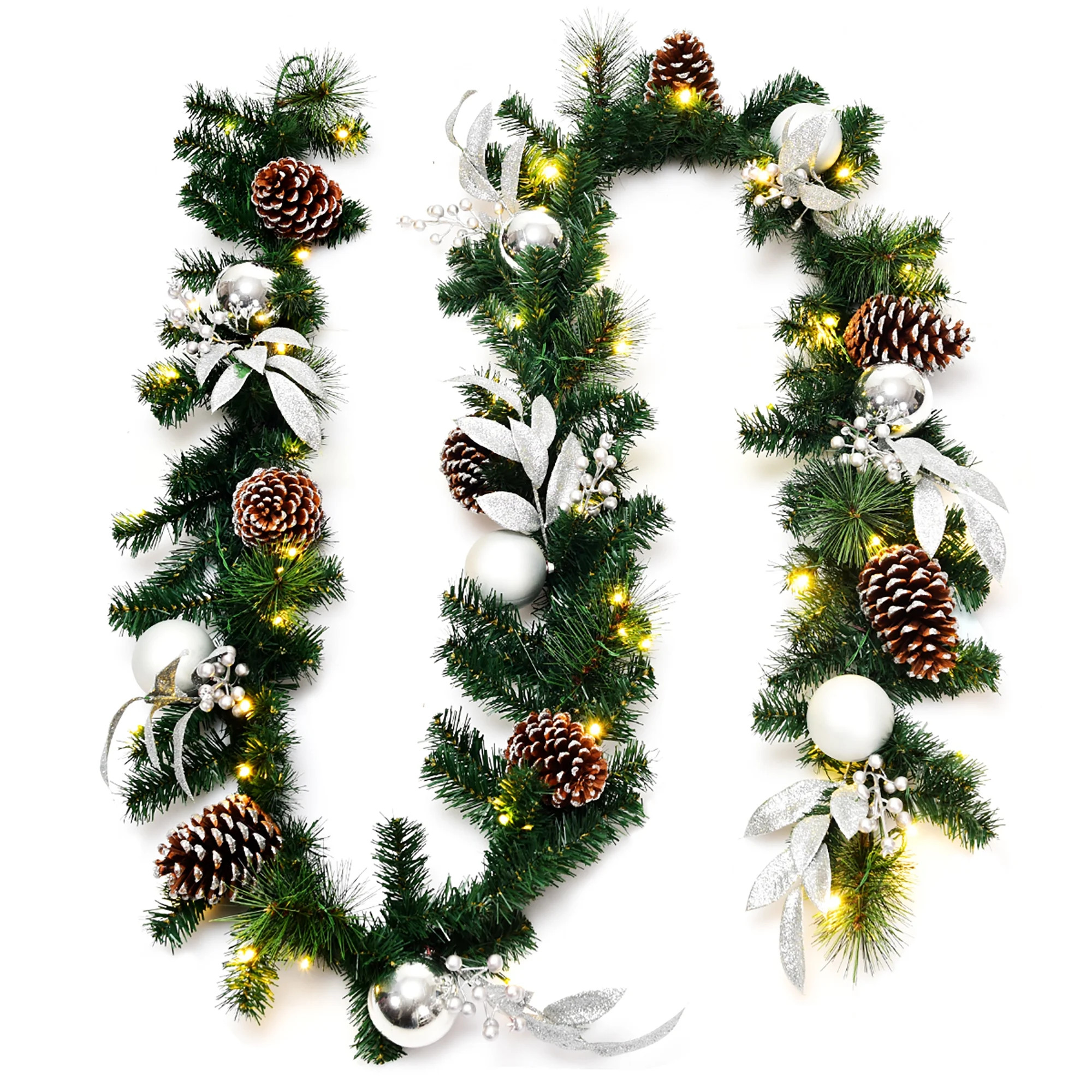 Costway 9ft Pre-Lit Artificial Christmas Garland with Mixed Decorations and LED Lights - Walmart.... | Walmart (US)
