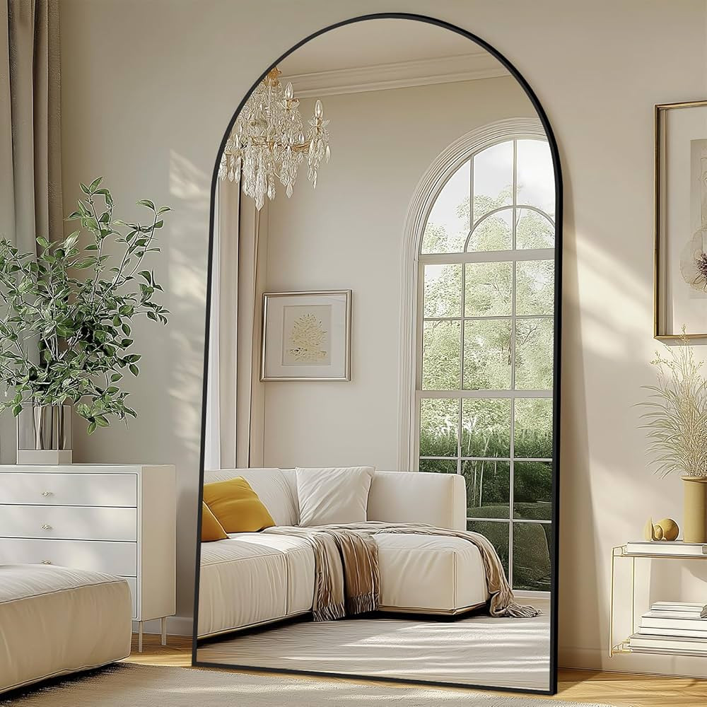 Large Standing Mirror Full Length, 82"X44" Oversized Arched Floor Mirror Black Full Length Mirror... | Amazon (US)