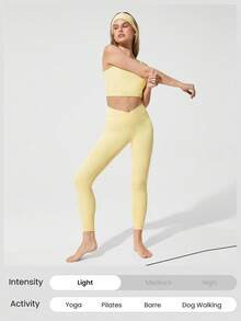 GLOWMODE 24" FeatherFit™ Crossover Leggings With Built-In Underwear Light Support Low Impact Yo... | SHEIN