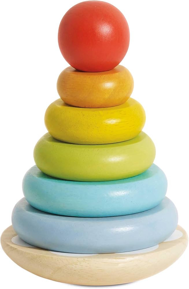 Le Toy Van – Wooden Rainbow Stacker | Girl & Boy 7 Piece Rainbow Wobbling Ring Stacker – Suit... | Amazon (US)