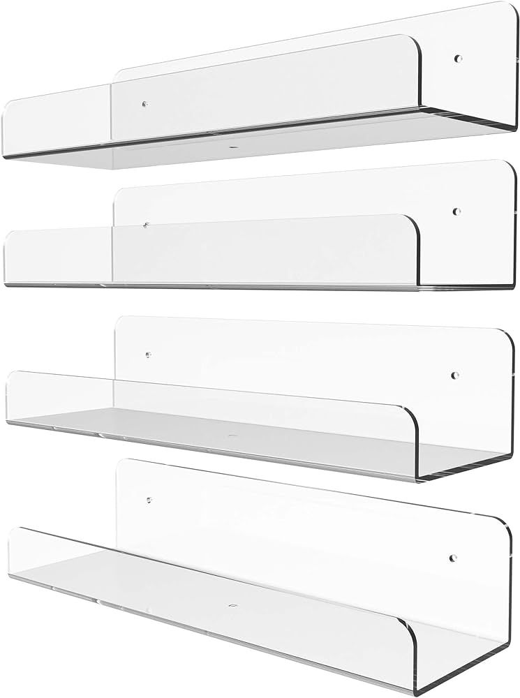 4 Pack 15" Clear Acrylic Shelves Display Ledge for Wall Storage, Acrylic Floating Shelves Wall Mo... | Amazon (US)