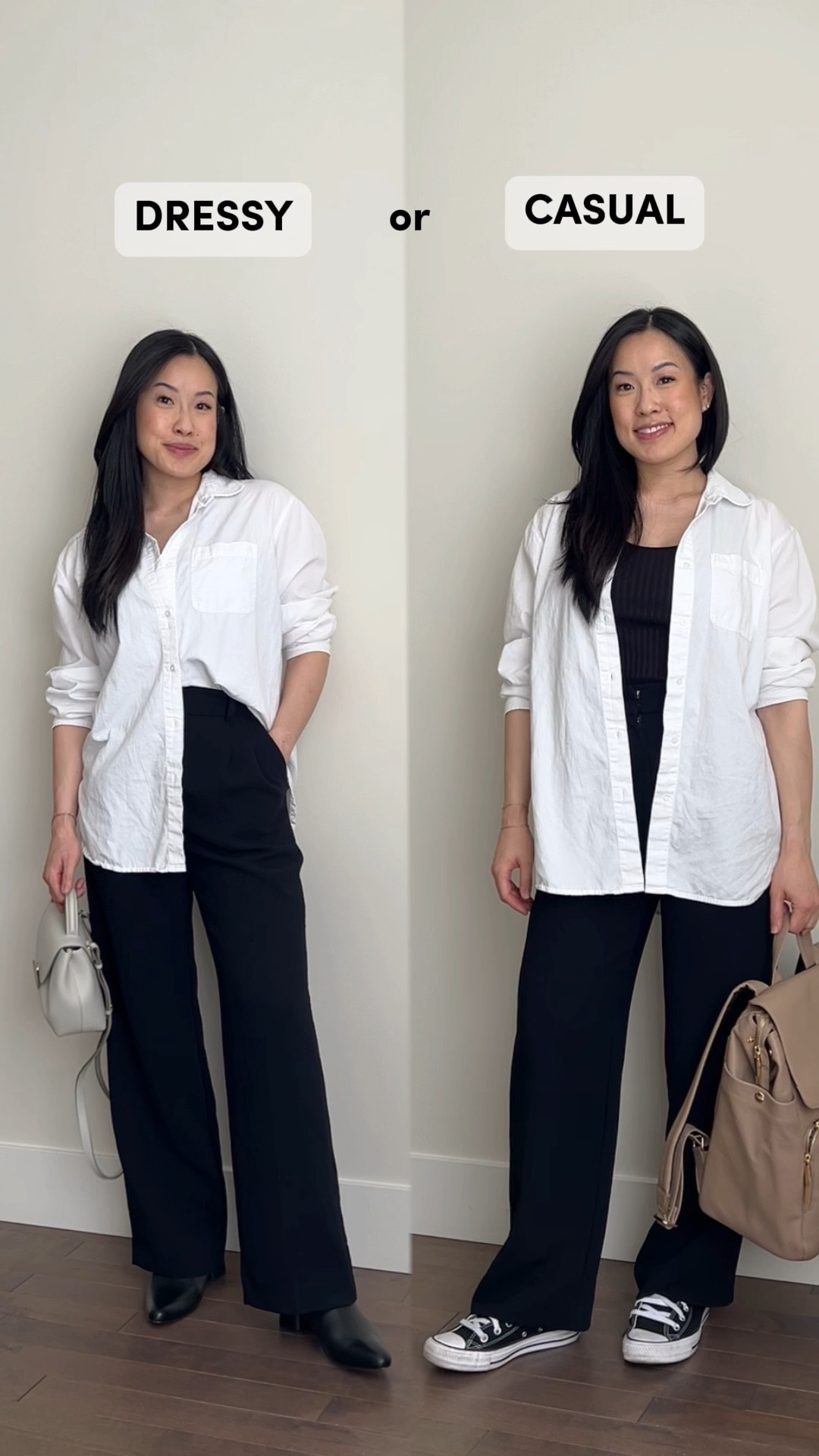 Made some minor tweaks to an outfit to be worn both in a dressy and casual way. Wearing ABLE shirt size XS, Aritzia pants size 2, Kotn tank top size S. Unavailable to link Beckett Simonon booties and Polene bag. 

#LTKGiftGuide #LTKHoliday #LTKStyleTip