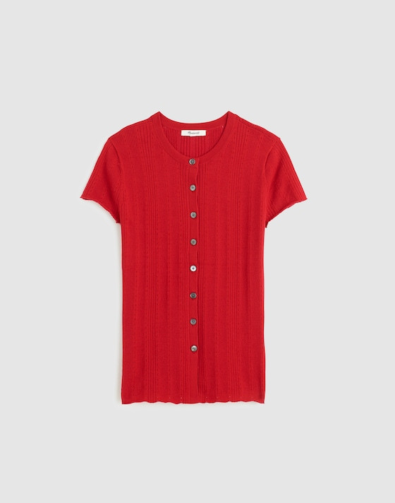 Cotton-Blend Pointelle Short-Sleeve Cardigan | Madewell | Madewell