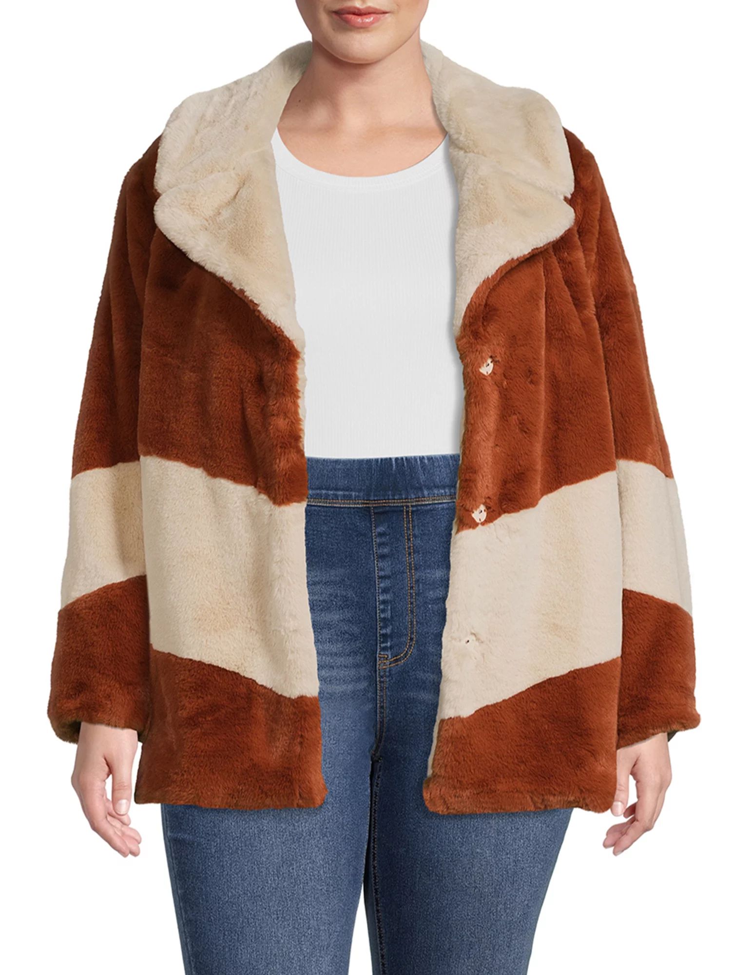 Time and Tru Women’s and Plus Minky Cropped Faux Fur Jacket | Walmart (US)