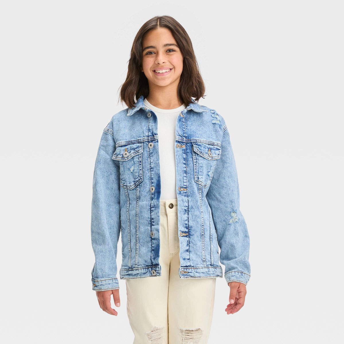 Girls' Oversized Jacket - art class™ Blue Denim S | Target