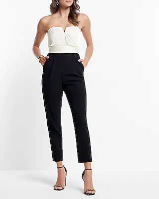 Satin Colorblock Strapless V-wire Jumpsuit | Express