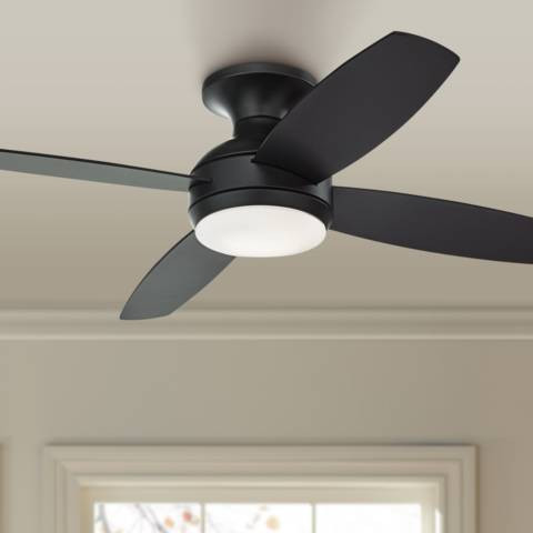 52" Casa Elite Matte Black LED Hugger Ceiling Fan with Remote Control | Lamps Plus