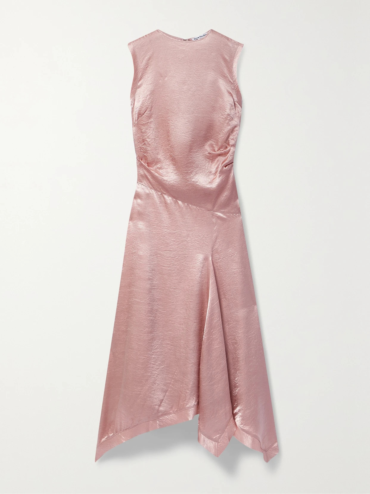 Acne Studios - Asymmetric Crinkled-satin Midi Dress - Pink | NET-A-PORTER (US)