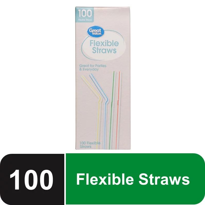 Great Value Disposable Plastic Flexible Straws, 100 Count | Walmart (US)