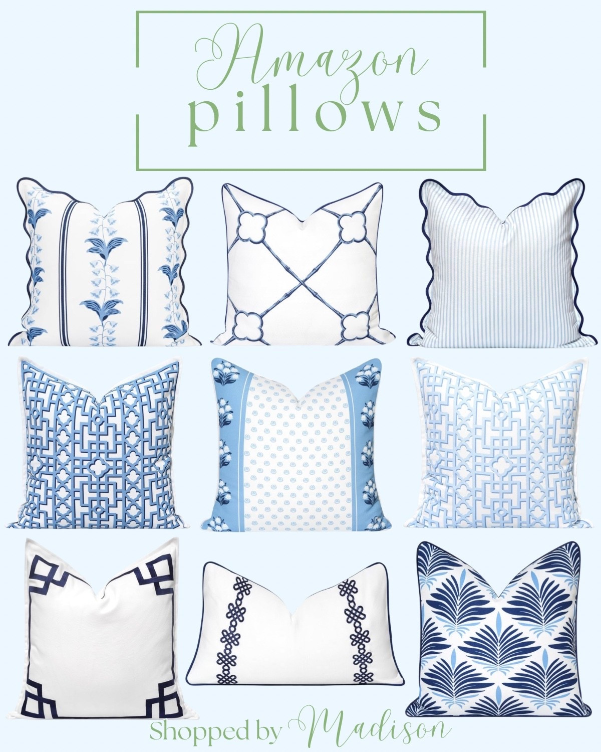 Amazon pillows,
Amazon throw pillows, grand millennial decor, blue and white decor, blue and white pillows, living room decor

#LTKSeasonal #LTKValentine #LTKHome