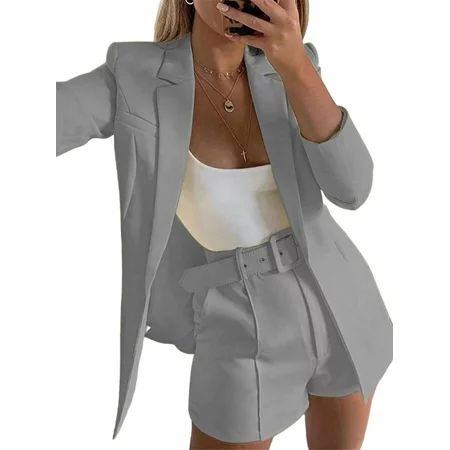 Calzi Womens Cardigan Jackets Solid Color Lapel Boyfriend Blazer Long Sleeve Outwear Coat Tops Light | Walmart (US)