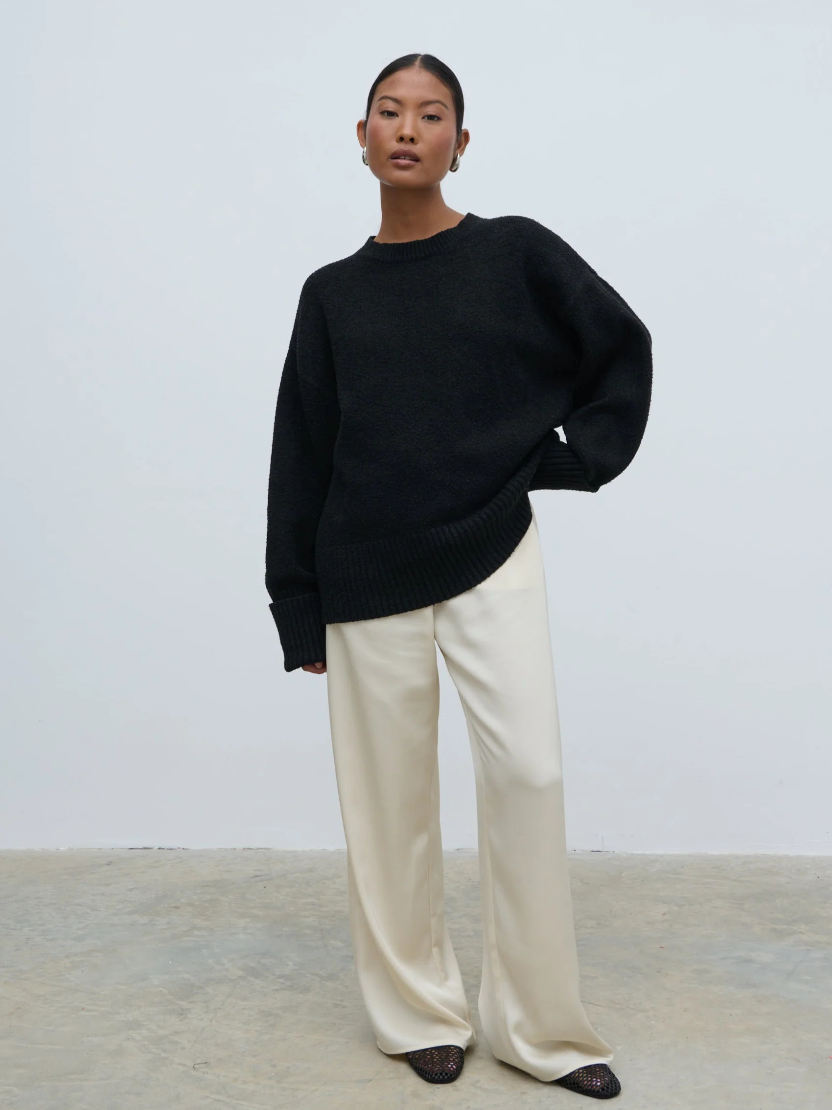 Breya Satin Drawstring Trousers - Oyster | Pretty Lavish (UK)