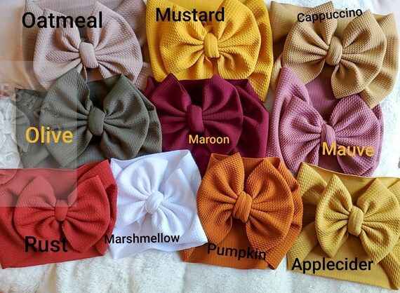 Variety of fall colored babygirl big bow headwraps, solid color headwraps, solid color bows, fall... | Etsy (US)