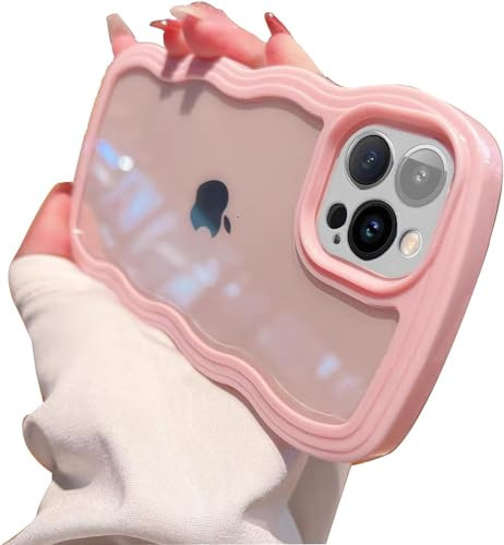 NAOKIFU Compatible for iPhone 11 Case Clear Cute Curly Wave Frame Shape for iPhone 11 Phone Cases Shockproof Soft Protective Phone Cover for Women Girls Phone Cover Clear Design, Pink | Amazon (US)