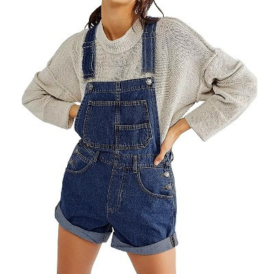 Summer Overall for Women Denim Shortall Demin Romper with Pocket Adjustable Strap Denim Jumpsuits Bib Shorts Denim Jumper,Dark Blue - M | Target