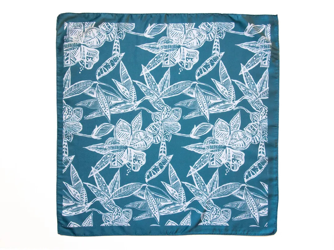 Floral Satin Scarf: Tropical Print Bandana, Blue & Teal (47x47 Cm) - Etsy | Etsy (US)