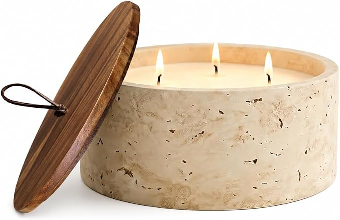 3-Wick Scented Candle-Sea Salt & Bergamot & Coconut,Soy Coconut Wax Blend Candle with Acacia Wood... | Amazon (US)