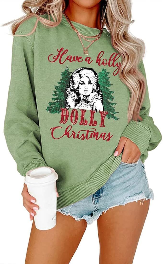 Have A Holly Dolly Christmas Women Fleece Sweatshirts Dolly Fans Merry Loose Casual Sweatshirt Tops | Amazon (US)