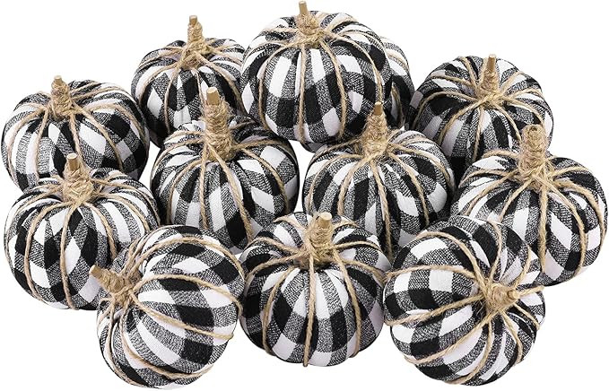 Aneco 12 Pieces Artificial Pumpkins Buffalo Plaid Pumpkins Harvest Decorations Fall Pumpkins for ... | Amazon (US)