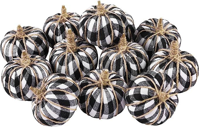 Aneco 12 Pieces Artificial Pumpkins Buffalo Plaid Pumpkins Harvest Decorations Fall Pumpkins for ... | Amazon (US)