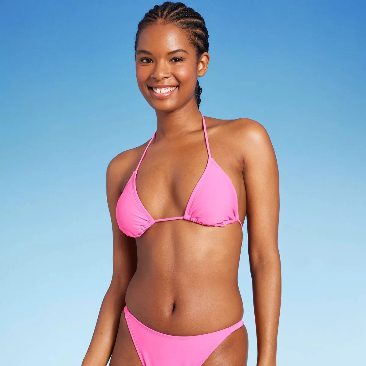 Women's Thin Strap Triangle Bikini Top - Wild Fable™ Pink L | Target