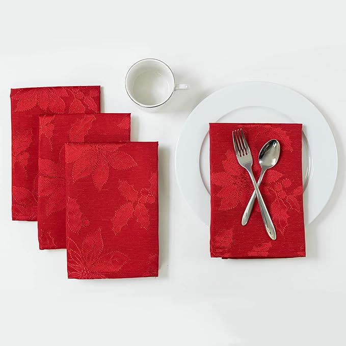 Benson Mills Poinsettia Legacy Damask Fabric Cloth Napkins for Holiday, Winter, and Christmas Tab... | Amazon (US)