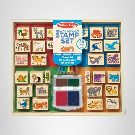 Melissa & Doug Deluxe Wooden Stamp Set: Animals - 30 Stamps, 6 Markers, 2 Stamp Pads Kids Art Pro... | Amazon (US)