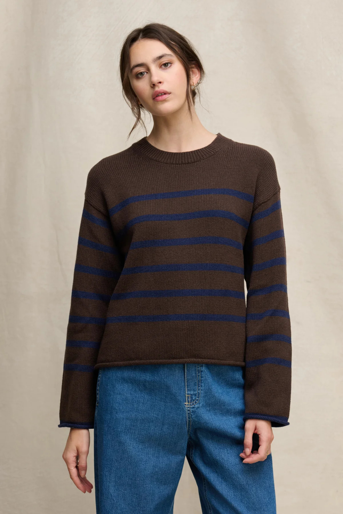 LUCIA COTTON CASHMERE STRIPED CREW NECK SWEATER | Velvet by Graham & Spencer