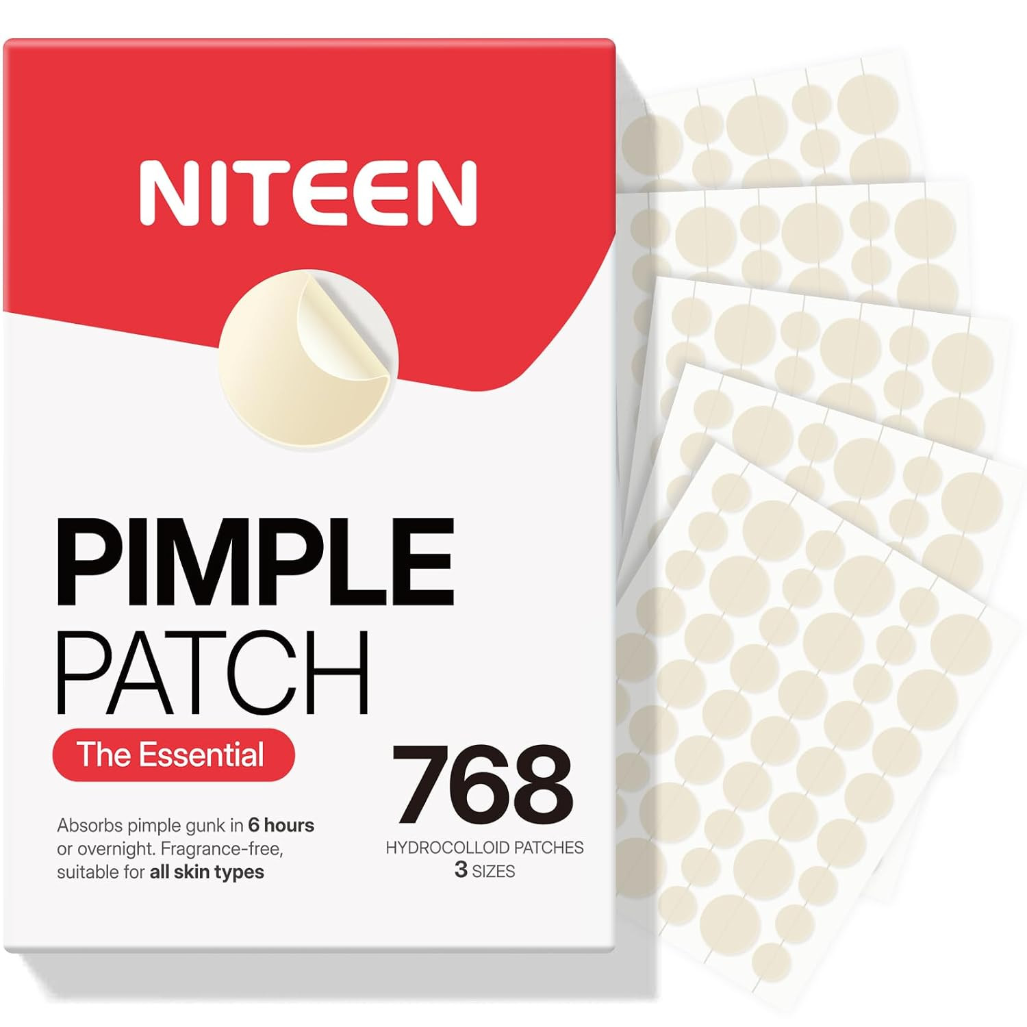 NITEEN 768 Count Pimple Patches for Face, Hydrocolloid Acne Patch 3 Sizes | Amazon (US)