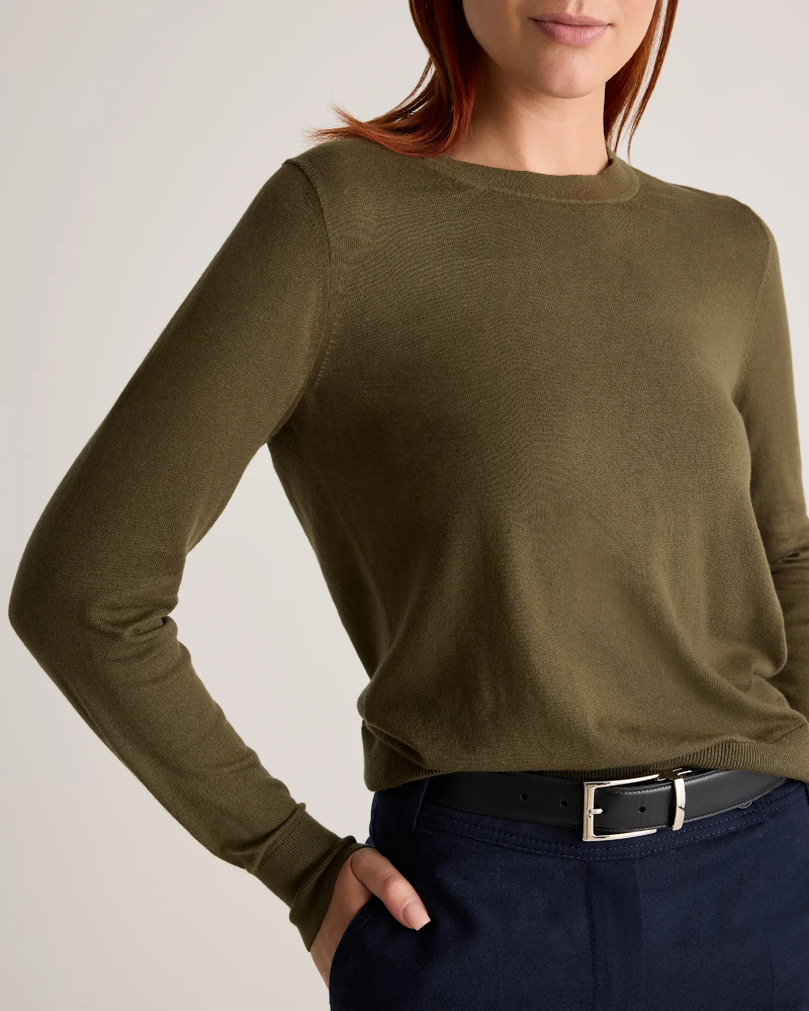 Lightweight Cotton Cashmere Crew Sweater  in Olive | Quince