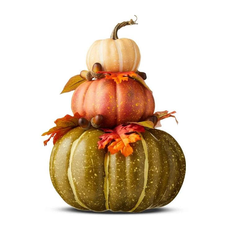 Harvest Cream, Orange & Green Pumpkin Stack Decor, 14 in, by Way To Celebrate - Walmart.com | Walmart (US)