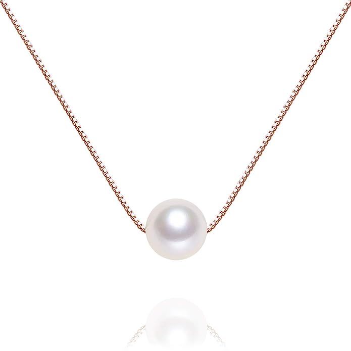 AAAA Quality Single White Round Freshwater Cultured Pearl Sterling Silver Necklace for Women 16 +... | Amazon (US)