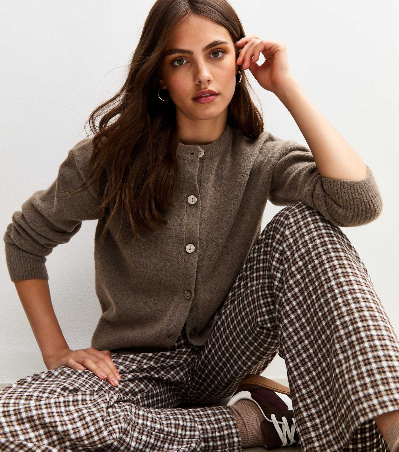 Dark Mink Crew Neck Knit Cardigan | New Look | New Look (UK)