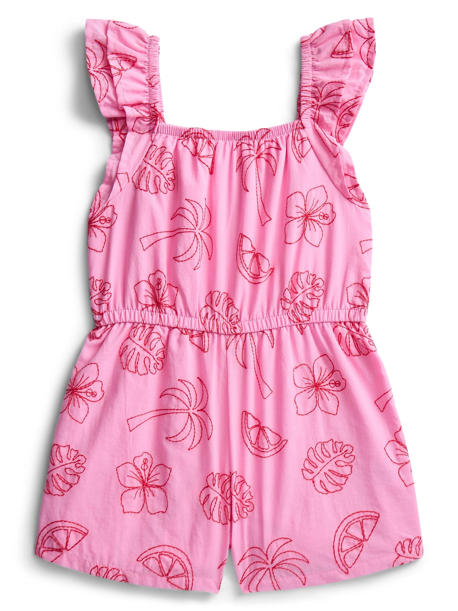 Wonder Nation Toddler Girls Allover Print Cotton Romper with Ruffle Sleeves, Sizes 12M-5T | Walmart (US)