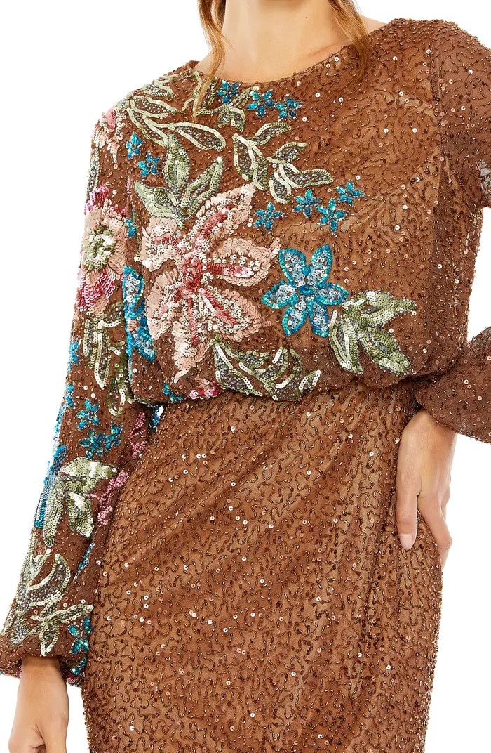 Embellished Sequin Long Sleeve Blouson Gown | Nordstrom
