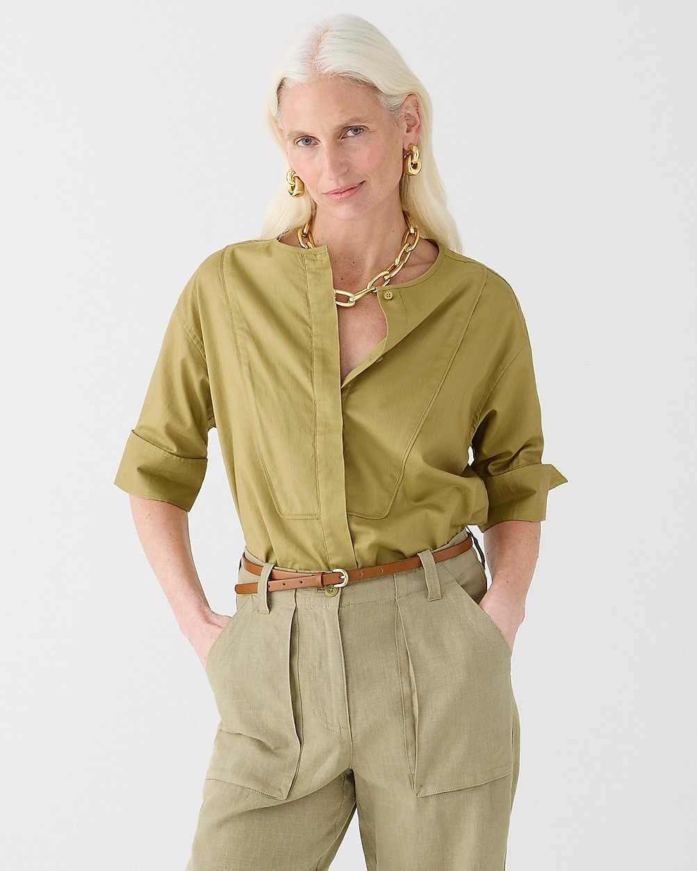 Bib button-up shirt in herringbone twill | J. Crew US