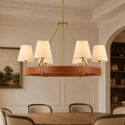 6-Light 34" Dimmable Modern Round Chandelier with Fabric Shades | Wayfair North America