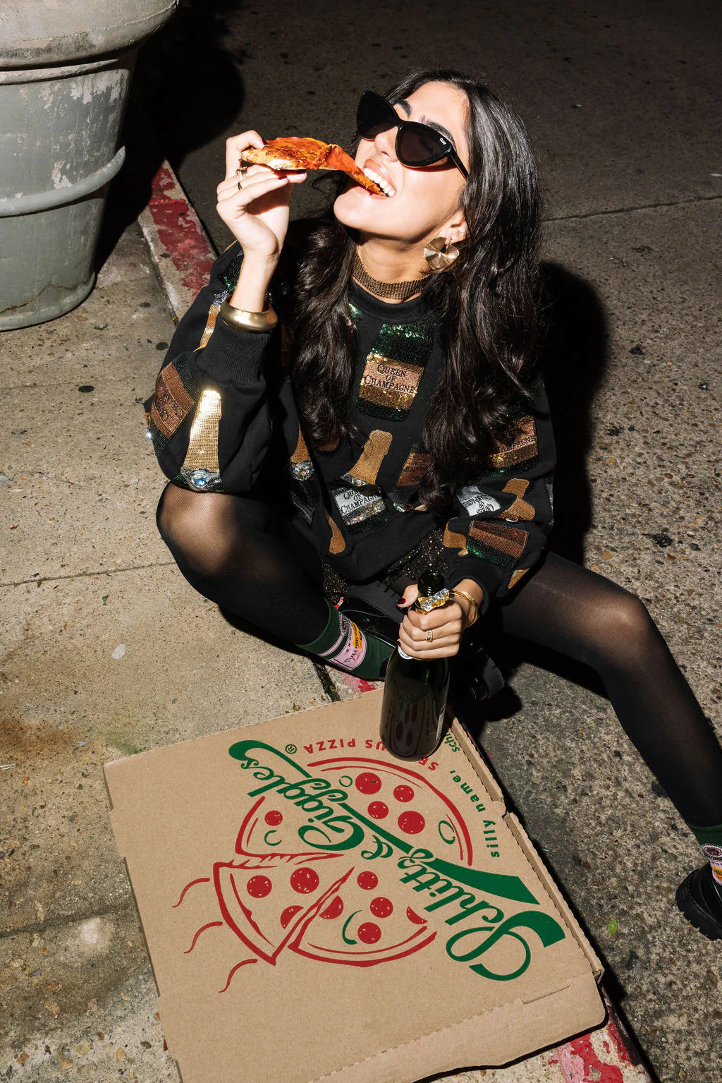 Black Scattered Champagne Bottle Sweatshirt | Queen of Sparkles