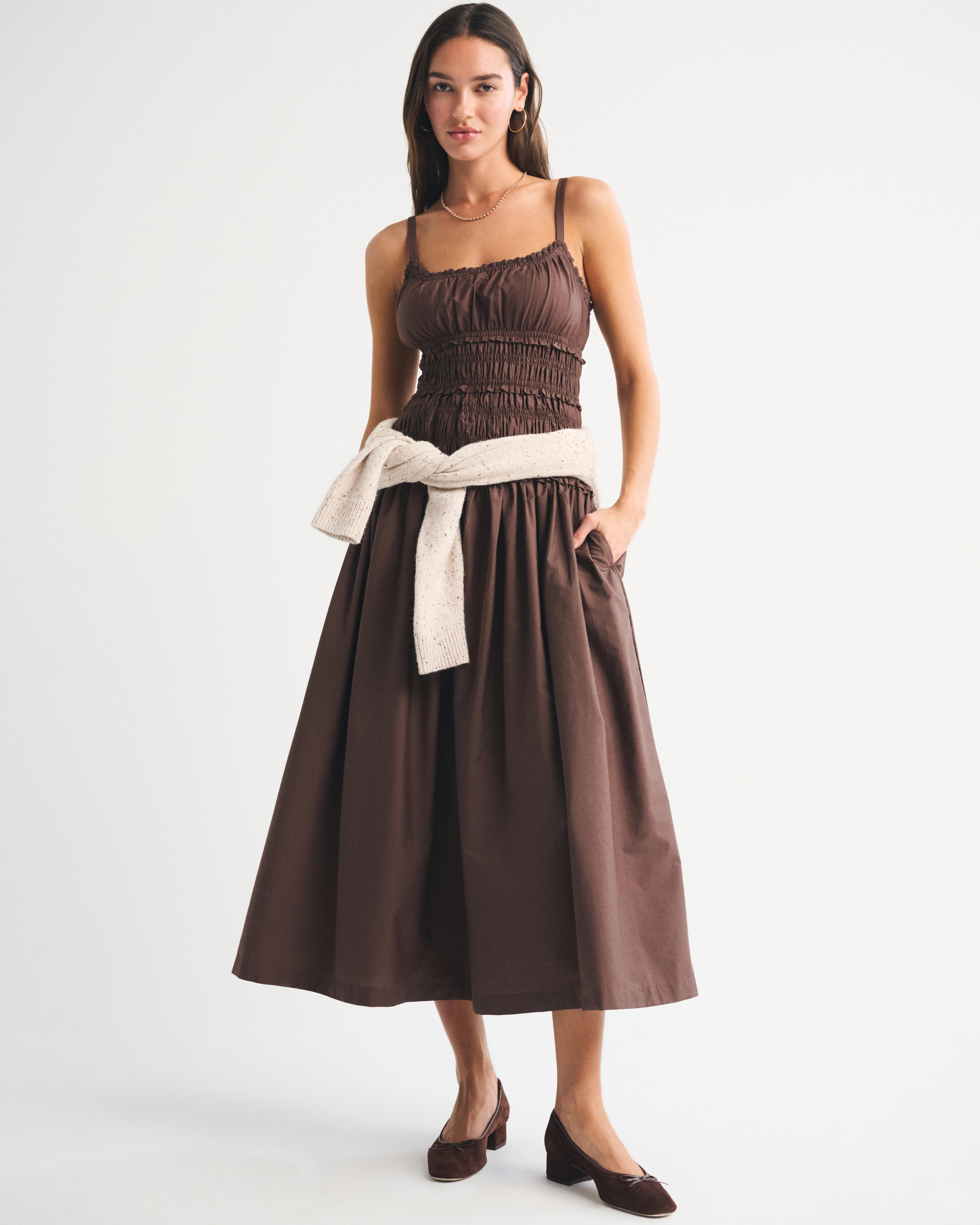 Bra-Free Smocked Drop-Waist Maxi Dress | Abercrombie & Fitch (US)