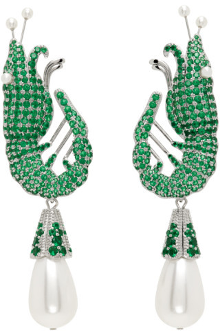 Shrimps - Silver & Green Shrimp Earrings | SSENSE